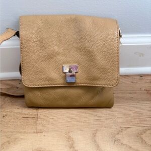 Calvin Klein Tan/Gold Pebble Leather Crossbody Bag
